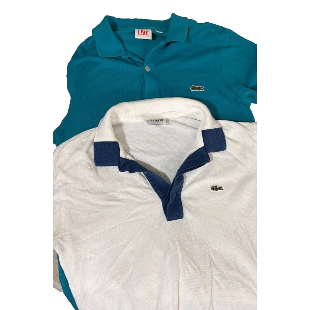 Lacoste Polo Shirts Mens XS Sz 2 Lot of 2 Teal White Navy LIVE Slim Short Sleeve